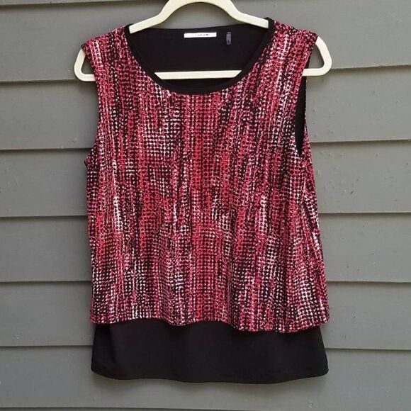 Tahari Black Orange Gold Shell with Under Top Size Medium - Picture 1 of 8
